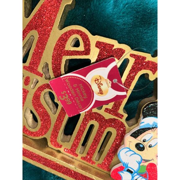 Vintage Disney Mickey And Minnie Mouse Merry Christmas Wooden Tabletop Sign NEW - Picture 9 of 10